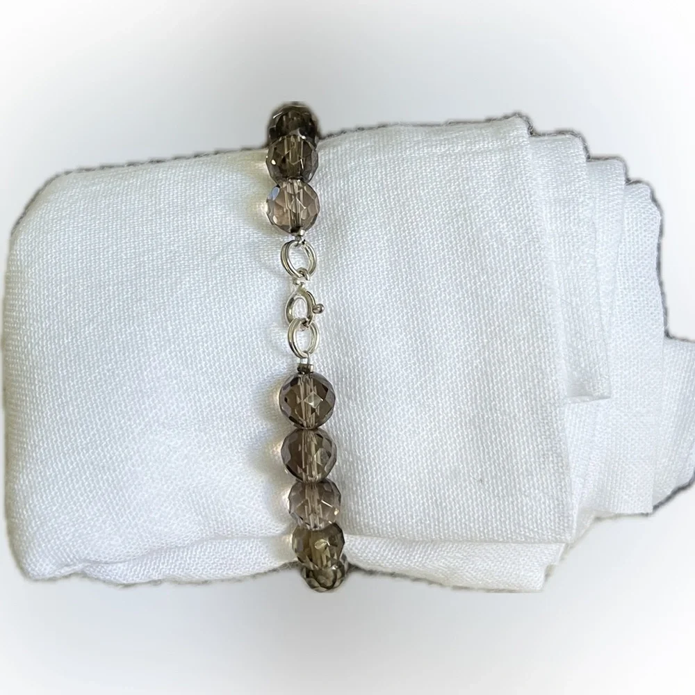 Smokey Topaz & Sterling Silver Beaded Bracelet - Picture 3 of 5